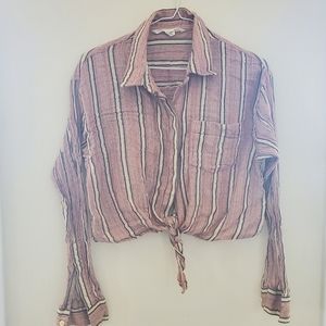 VANILLA STAR Tie Front, Button Down Top (Medium)